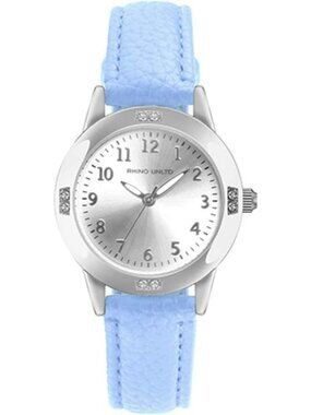 Women's Blue Leather Band Movement Waterproof Classic Analog Ladies Wrist Watch